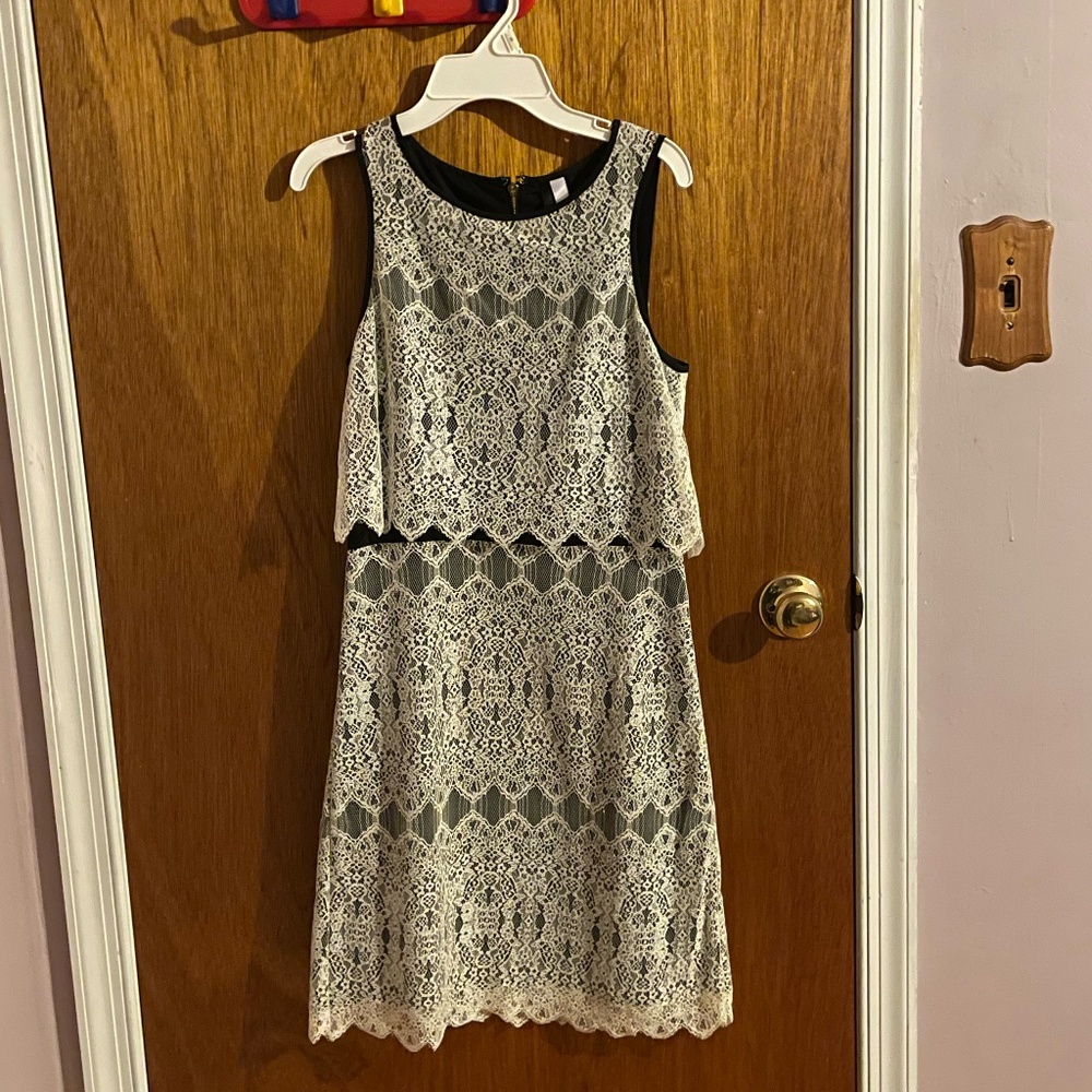 Kensie black mini dress with white lace